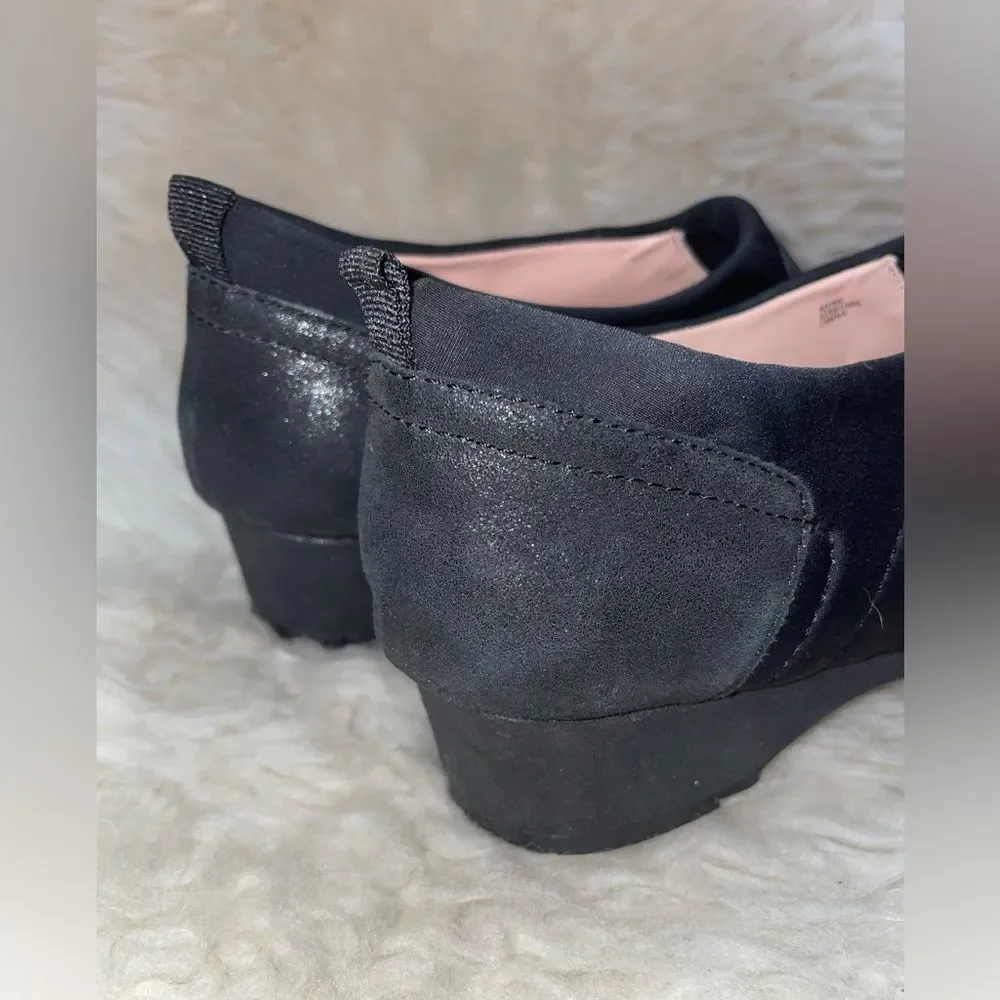 Taryn Rose Kuss Black Demi Wedge Comfort Slip On 9M